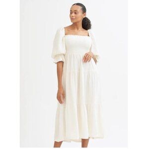 Nothing Fits But Kiko Woven Gauze Puff Sleeve Square Neck Midi Dress Cream S/M